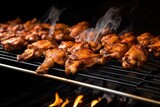 honey-dripping bbq chicken wings on a stainless steel grill