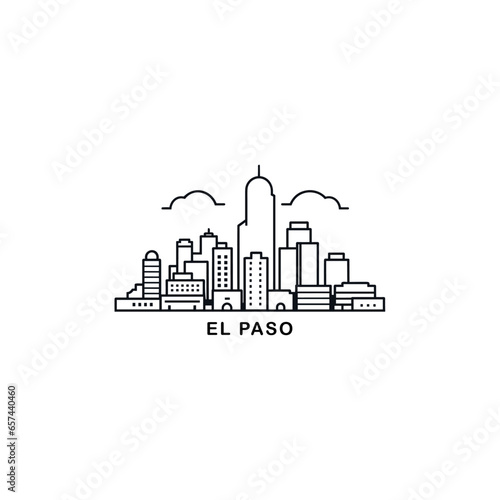 El Paso US Texas cityscape skyline city panorama vector flat modern logo icon. USA, state of America emblem idea with landmarks and building silhouettes. Isolated thin line graphic