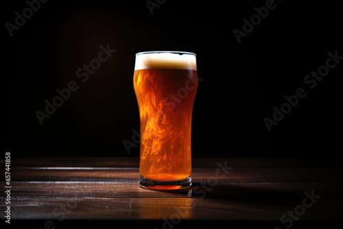 an ipa beer glass shadowed on a dark table