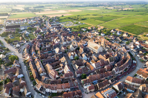 Aerial view of the beautiful French Village of Eguisheim in Alsace France