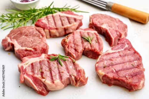 lamb chops with grill marks on a white table