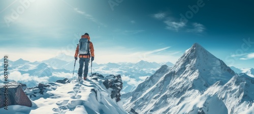 Climber climb ice mountain. Generative AI technology.