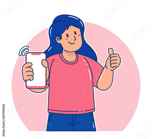 Cartoon woman holding a smartphone