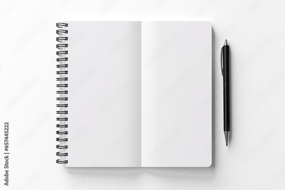 notebook with empty pages and pen isolated on white background - obrazy, fototapety, plakaty 