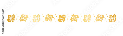 Gold Christmas themed decorative border and text divider, Mistletoe Pattern Silhouette. Vector Illustration.