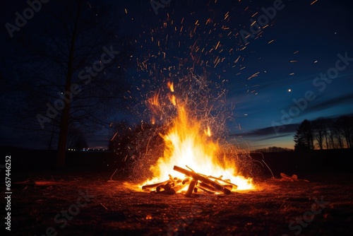 a bonfire with sparks flying against the night sky