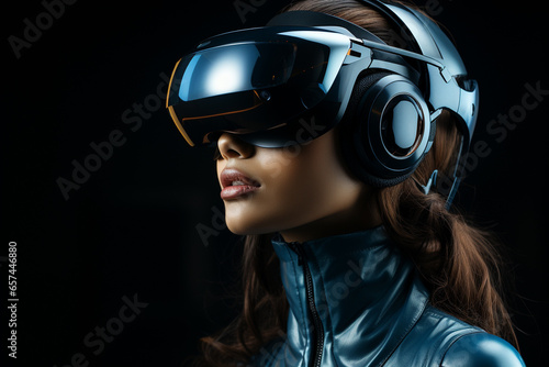 a young woman wearing a virtual reality headset generative by ai