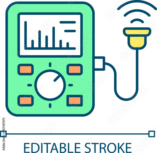 2D editable ultrasonic analysis icon representing predictive maintenance, isolated vector, multicolor thin line illustration.