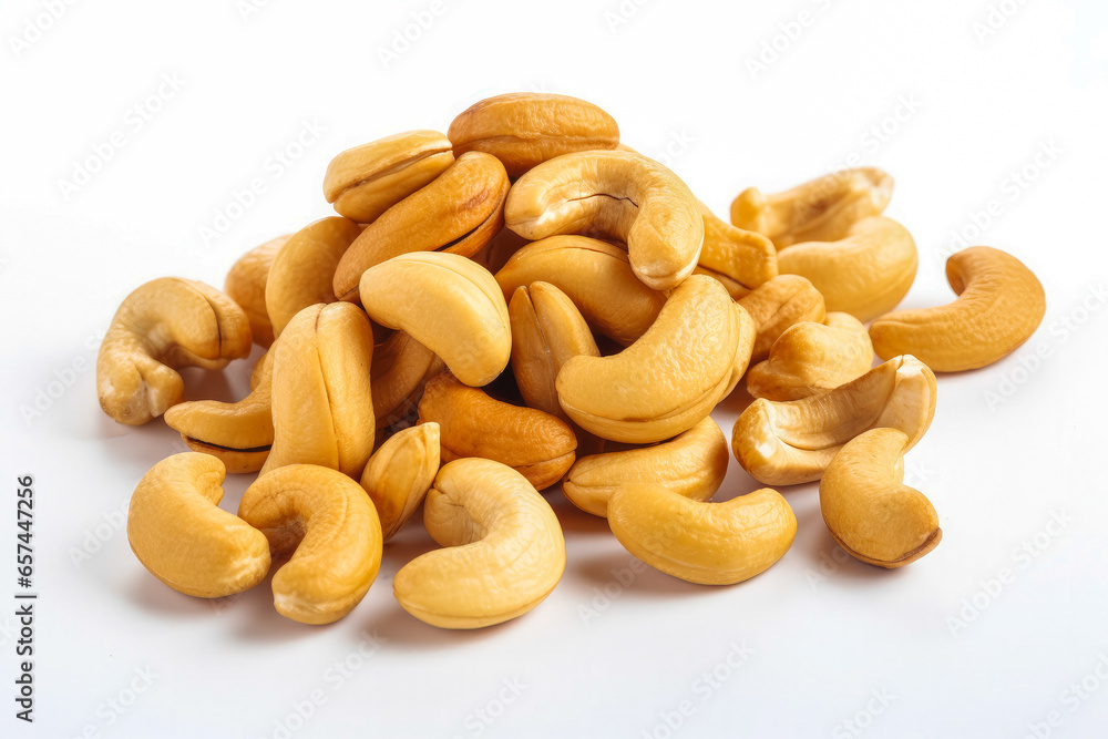 Cashews fresh healthy nuts on white plain background. Isolated on solid background. Cashews fresh healthy nuts on white plain background. Isolated on solid background.