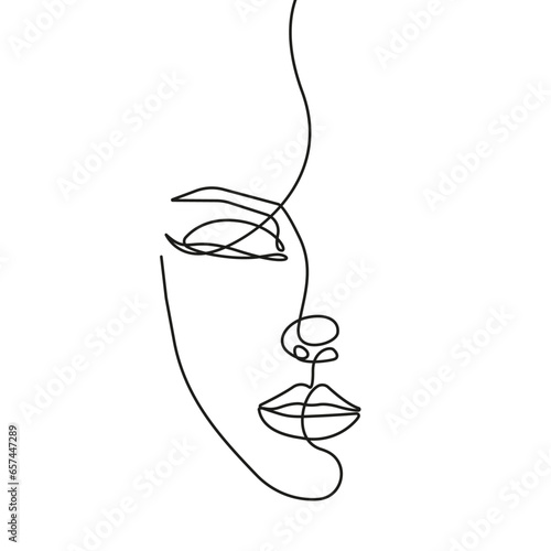 Continuous Line Drawing of Woman Face, Fashion Minimalist Concept, Woman Beauty Drawing, Vector Illustration. Good for Prints, T-shirt, Banners, Slogan Design Modern Graphics Style 