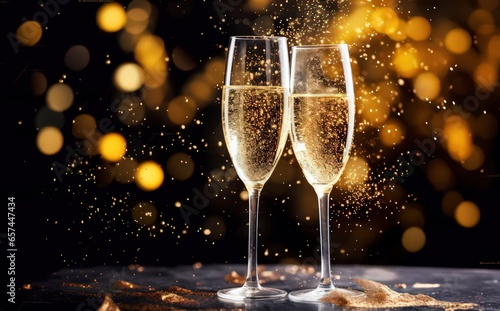 Glasses of festive champagne by Generative AI