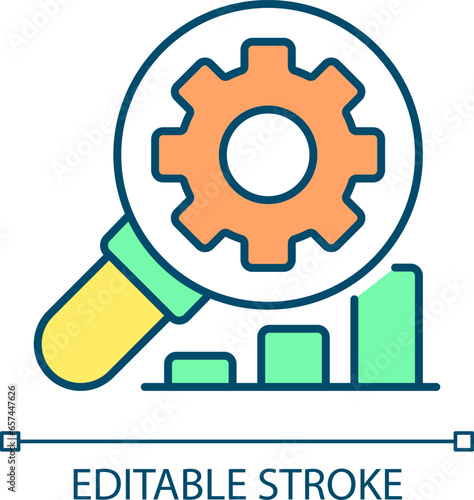 2D editable vibration analysis icon representing predictive maintenance, isolated vector, multicolor thin line illustration.