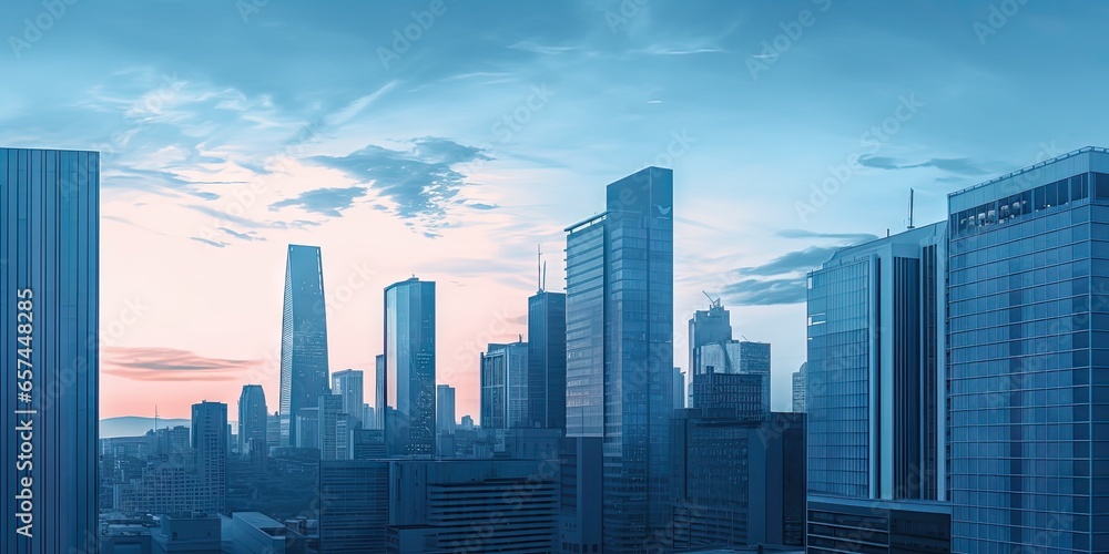 Urban brilliance. Modern cityscape at sunset. Corporate ascent. Futuristic skyline view. Downtown reflections. Architecture and success. Glass towers of finance. City landscape