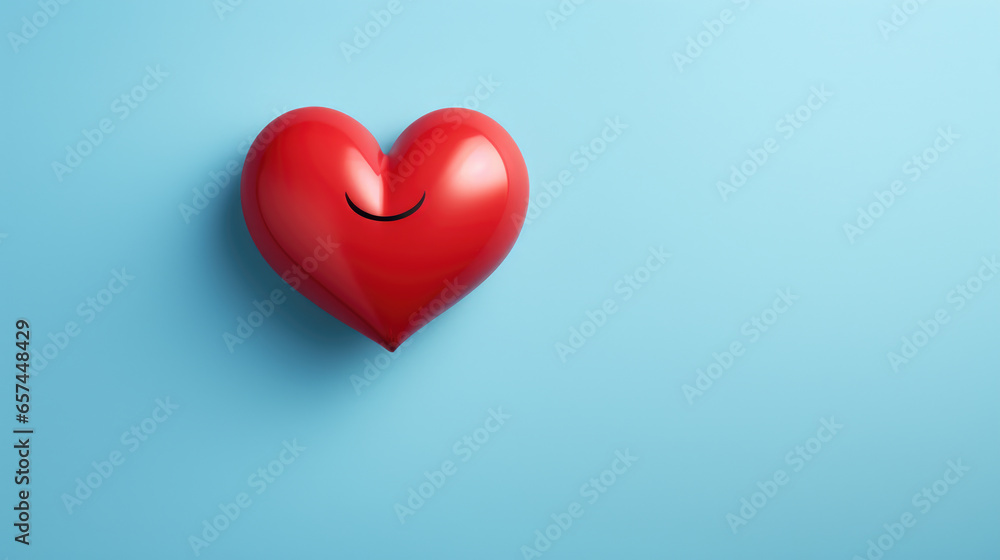 Red heart with smiley face is depicted on vibrant blue background. Love, happiness, and positivity. Various purposes, including greeting cards, social media posts, and advertisements.