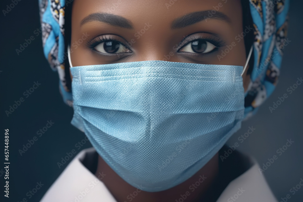 Close-up image of woman wearing surgical mask. This picture can be used to represent health and safety, protection, or during pandemic. Close-up image of woman wearing surgical mask. This picture can be used to represent health and safety, protection, or during pandemic.