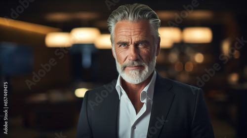Handsome stylish senior manager or business owner indoors. Portrait of a successful confident businessman