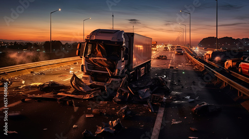 Accident of Truck collision on the expressway. Generative Ai