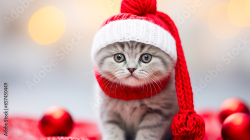 Cute young puppy wearing Christmas Santa Claus hat.
