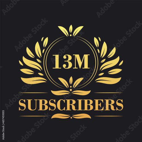 13M Subscribers celebration design. Luxurious 13M Subscribers logo for social media subscribers