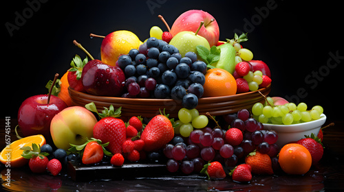 Fruits Displayed Against Black Background