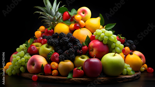 Fruits Displayed Against a Black Background
