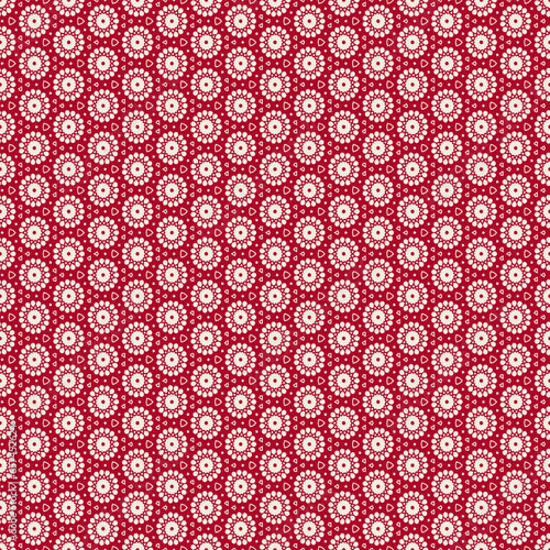 Bold red graphic design with clean lines on a plain background.