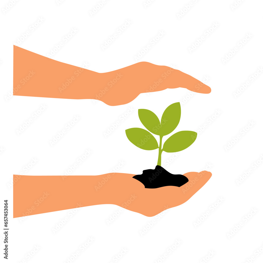 Tree planting and plant care vector illustration, hands hold up plant. Tree planting and plant care vector illustration, hands hold up plant.