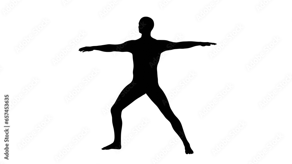 Silhouette of a beautiful young athletic man doing gymnastics, transparent background. 3d illustration (rendering).