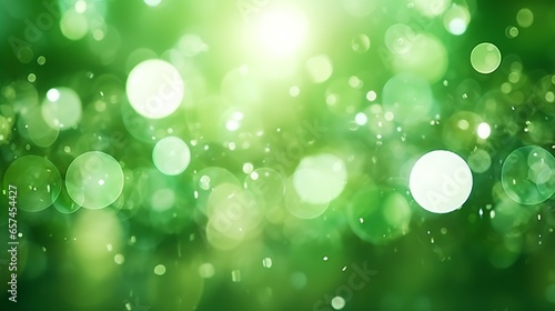 Luxury Green defocused background with glitters. A luxurious and opulent impression is created by the beautifully blurred background of glistening green particles.
