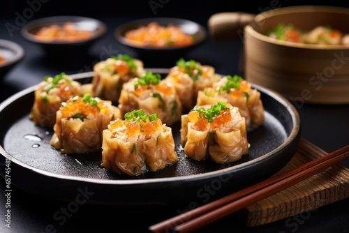 a bowl of japanese shumai dumplings steamed to perfection © altitudevisual