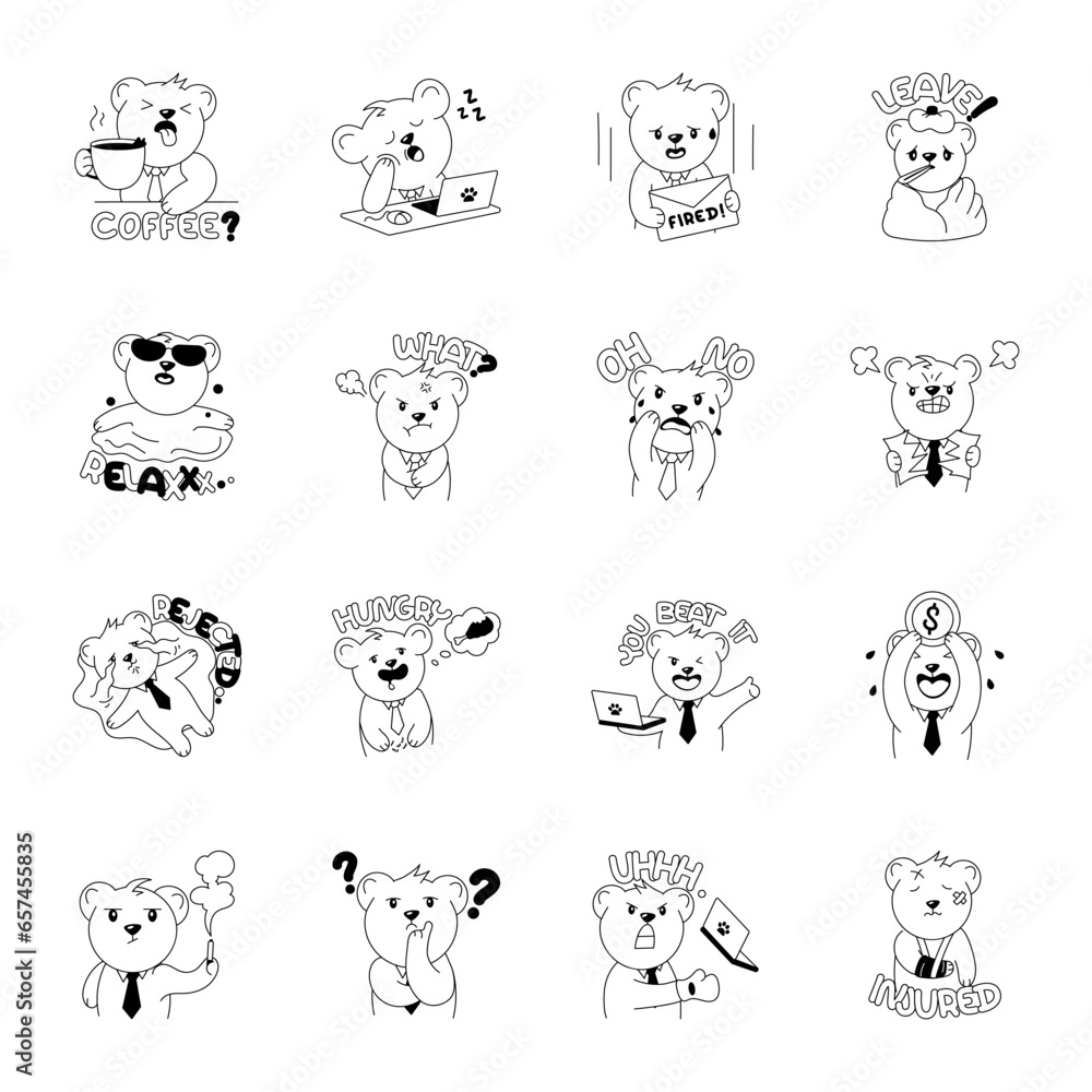 Trendy Office Bear Glyph Stickers