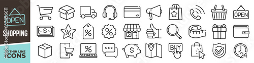 Shopping icons. Shopping line icon set. 