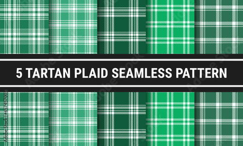 Green White Set Tartan Plaid Seamless Pattern. 