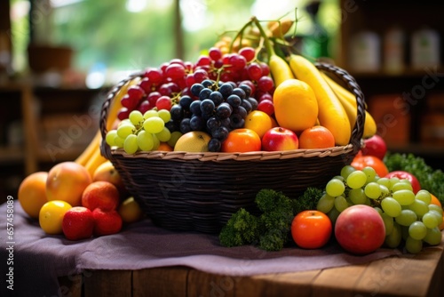 a basket filled with discounted fresh fruits in a farmers market