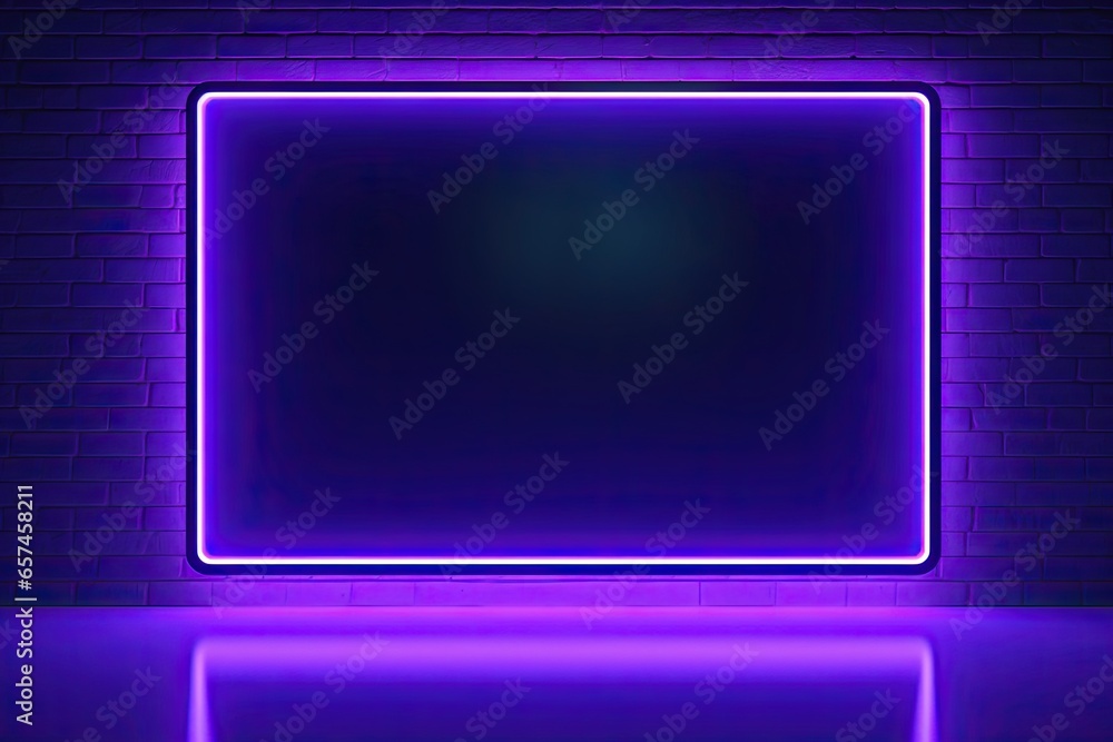 Fototapeta premium Futuristic neon frame lights. Journey through dark. Glowing pathways. Light design in empty room. Electric dreams. Bright abstract design