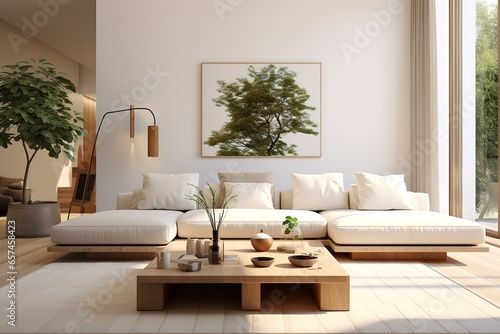 Stylish living room interior with beautiful house plants © Stock
