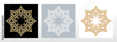 Set of decorative frames Elegant vector element for design in Eastern style, place for text. Floral black,gold and gray borders. Lace illustration for invitations and greeting cards