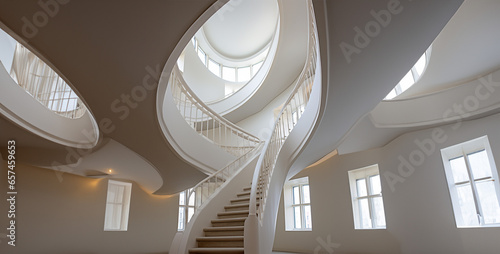 interior of a hotel, spiral staircase in south tower london in the style