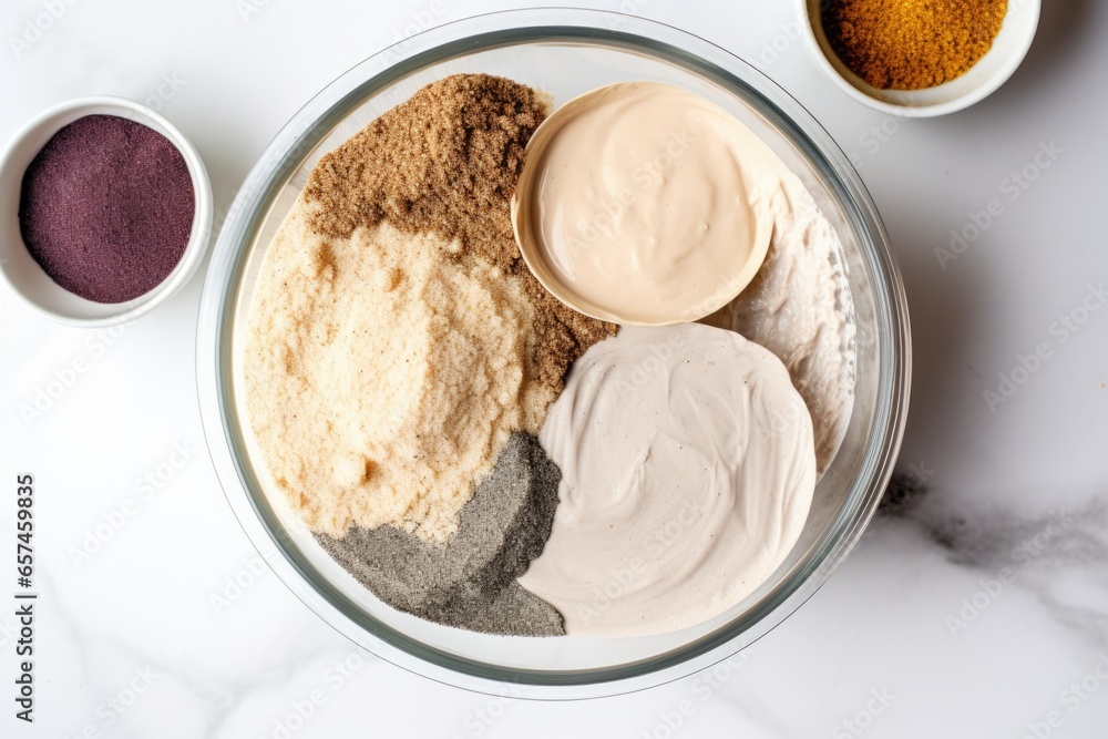 top view of a bowl of homemade facial mask mixture top view of a bowl of homemade facial mask mixture