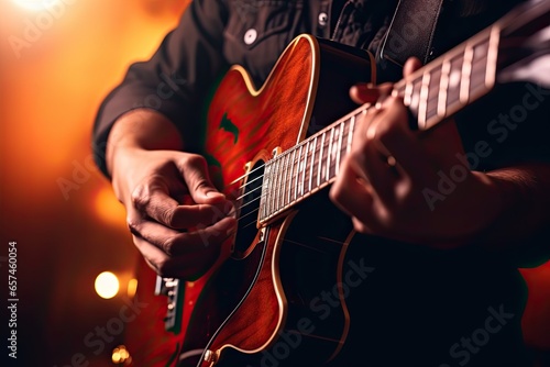 close up of hands playing an acoustic guitar