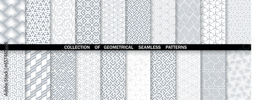 Geometric set of seamless gray and white patterns. Simple vector graphics.