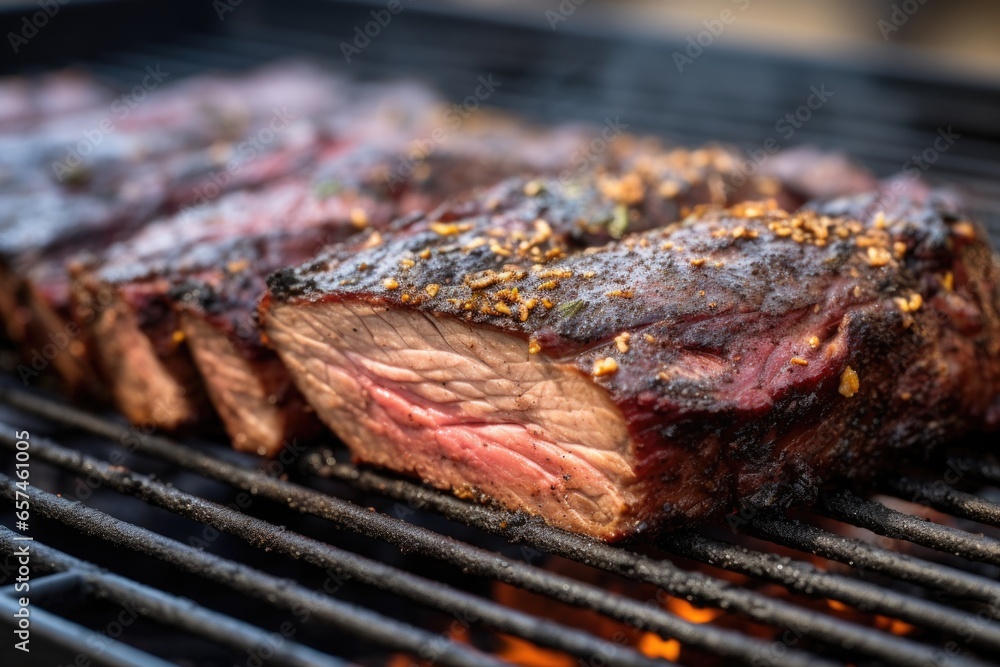 close-up of smoked beef brisket on a grill