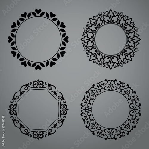 Set of decorative frames Elegant vector element for design in Eastern style, place for text. Floral black and gray borders. Lace illustration for invitations and greeting cards