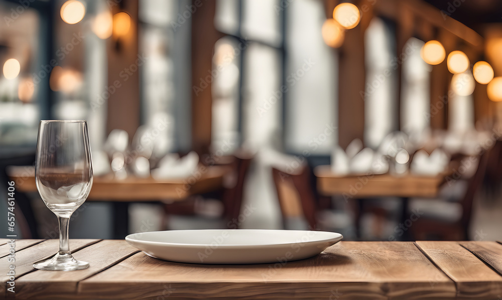 Empty plate in restaurant, versatile product mockup Empty plate in restaurant, versatile product mockup