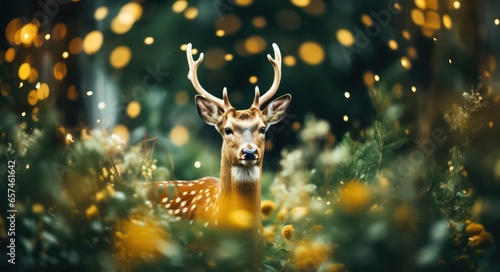 Christmas deer in the forest by Generative AI