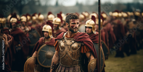 troop of simple roman soldier after a battle, simple roman soldier after a battle photo
