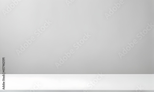Empty wooden table, white wall, mockup