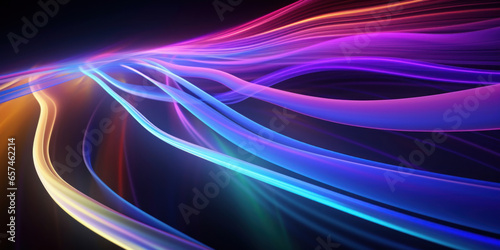 Abstract background with colorful glowing neon moving high speed line and wave and bokeh lights horizontal to vertical. Data transfer concept  reflect on the floor.