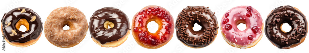 Donuts set with colorful sprinkles isolated on transparent - obrazy, fototapety, plakaty 