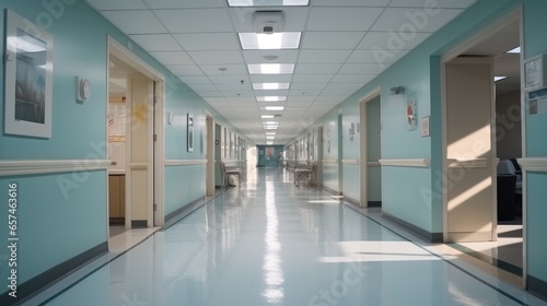 Hospital corridor  empty.